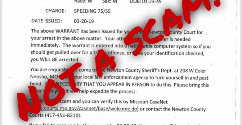 Newton County Sheriff's Office, Smac, Not A Scam, Neosho, Missouri, Warrants, arrest, misdemeanor