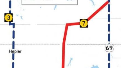 Photo of K-7 closed to through traffic between U.S. 69 and K-47