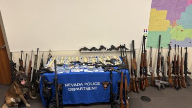 Photo of Guns, meth and cash seized in search warrant near Nevada Missouri